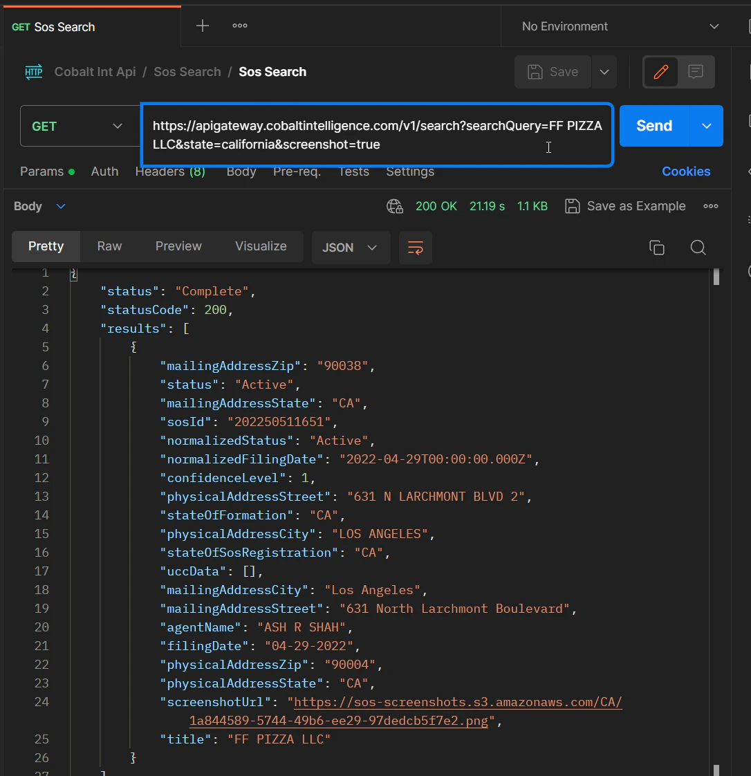 screenshot of Secretary of State API